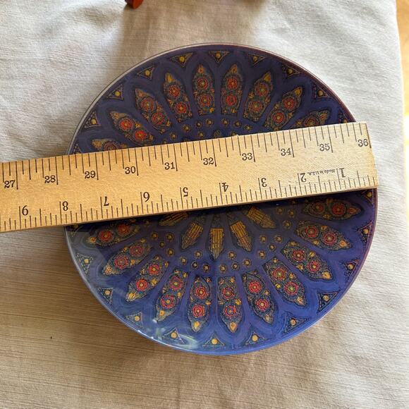 Vintage 8” Pilgrim Glass Silhouette Stained Glass Window Plate Purple ~ set of 5 - Picture 15 of 16